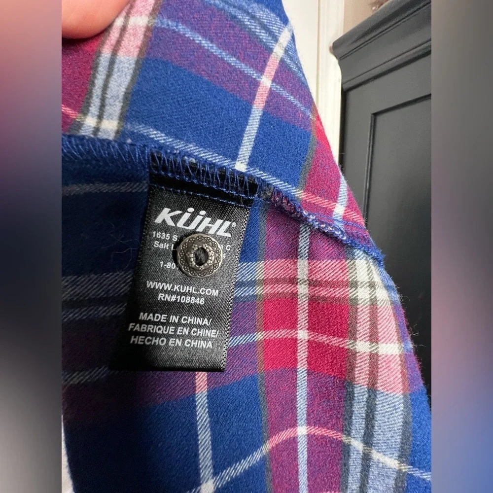 Kuhl Women’s X Small Alina Flannel Shirt Blue Plaid Long Sleeve Button Up Top XS